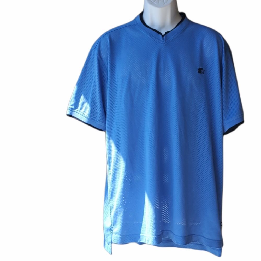 Mens Vintage 90s Starter Blue Vneck Mesh Pullover Jersey